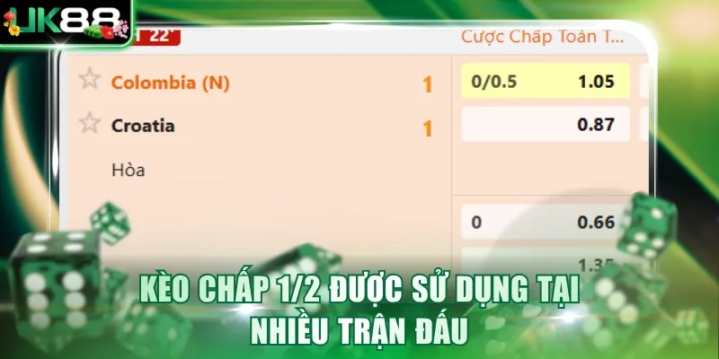 Kèo chấp 1/2 được sử dụng tại nhiều trận đấu